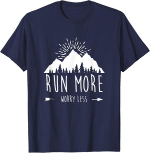 Run More Worry Less Vintage Nature Lovers Trail Running T-Shirt - T-Shirt | Navy