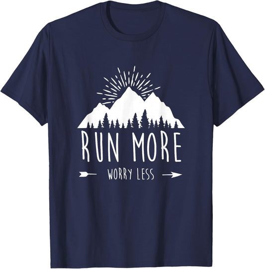 Run More Worry Less Vintage Nature Lovers Trail Running T-Shirt - T-Shirt | Navy