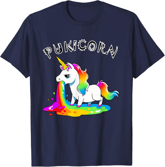 Funny Pukicorn Puke Unicorn Hurl Barf Unicorns Rainbow Vomit T-Shirt - T-Shirt | Navy