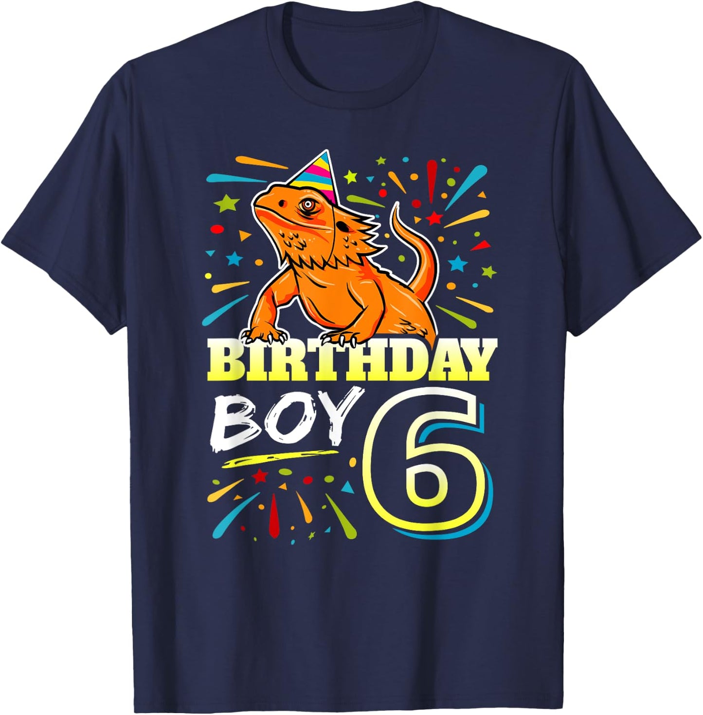 Bearded Dragon Lizard Kids 6th Birthday - 6 Year Old Boy T-Shirt - T-Shirt | Navy