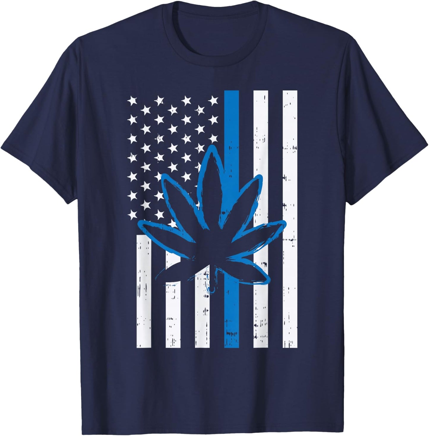 Weed Cannabis Flag Thin Blue Line Police Cop 420 Stoner Gift T-Shirt - T-Shirt | Navy