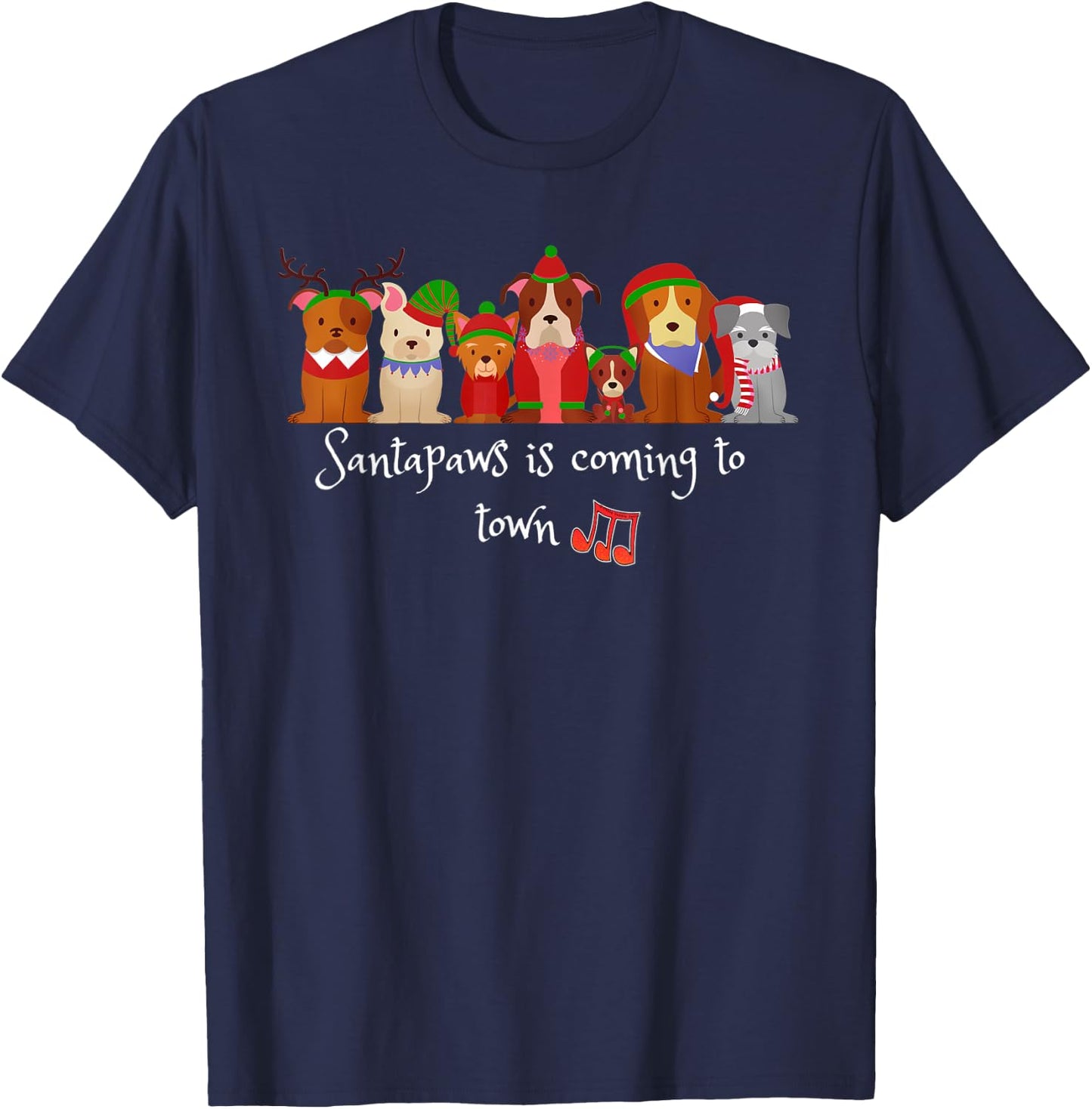 Santapaws Is Coming to Town Dog Lovers Christmas Men Women Kids T-Shirt - T-Shirt | Navy