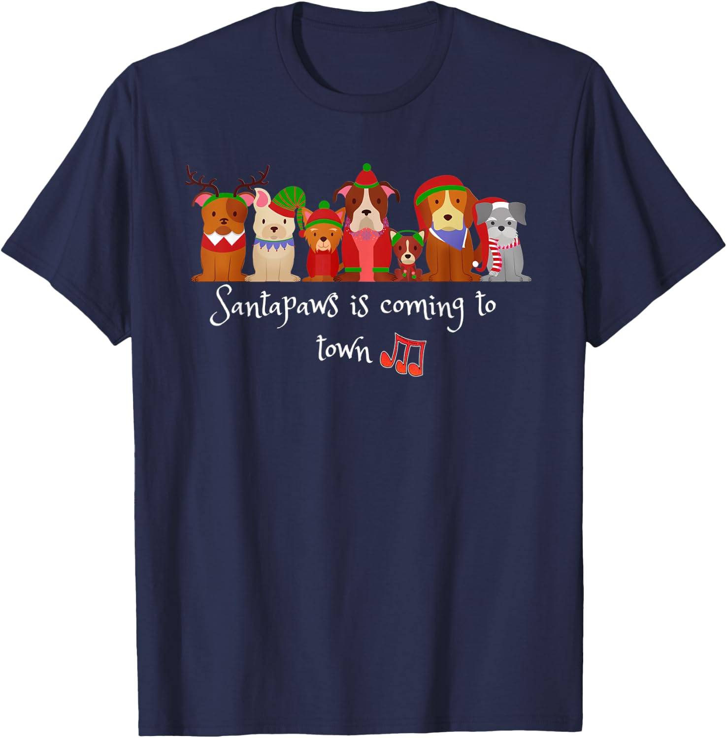 Santapaws Is Coming to Town Dog Lovers Christmas Men Women Kids T-Shirt - T-Shirt | Navy