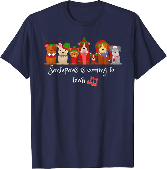 Santapaws Is Coming to Town Dog Lovers Christmas Men Women Kids T-Shirt - T-Shirt | Navy