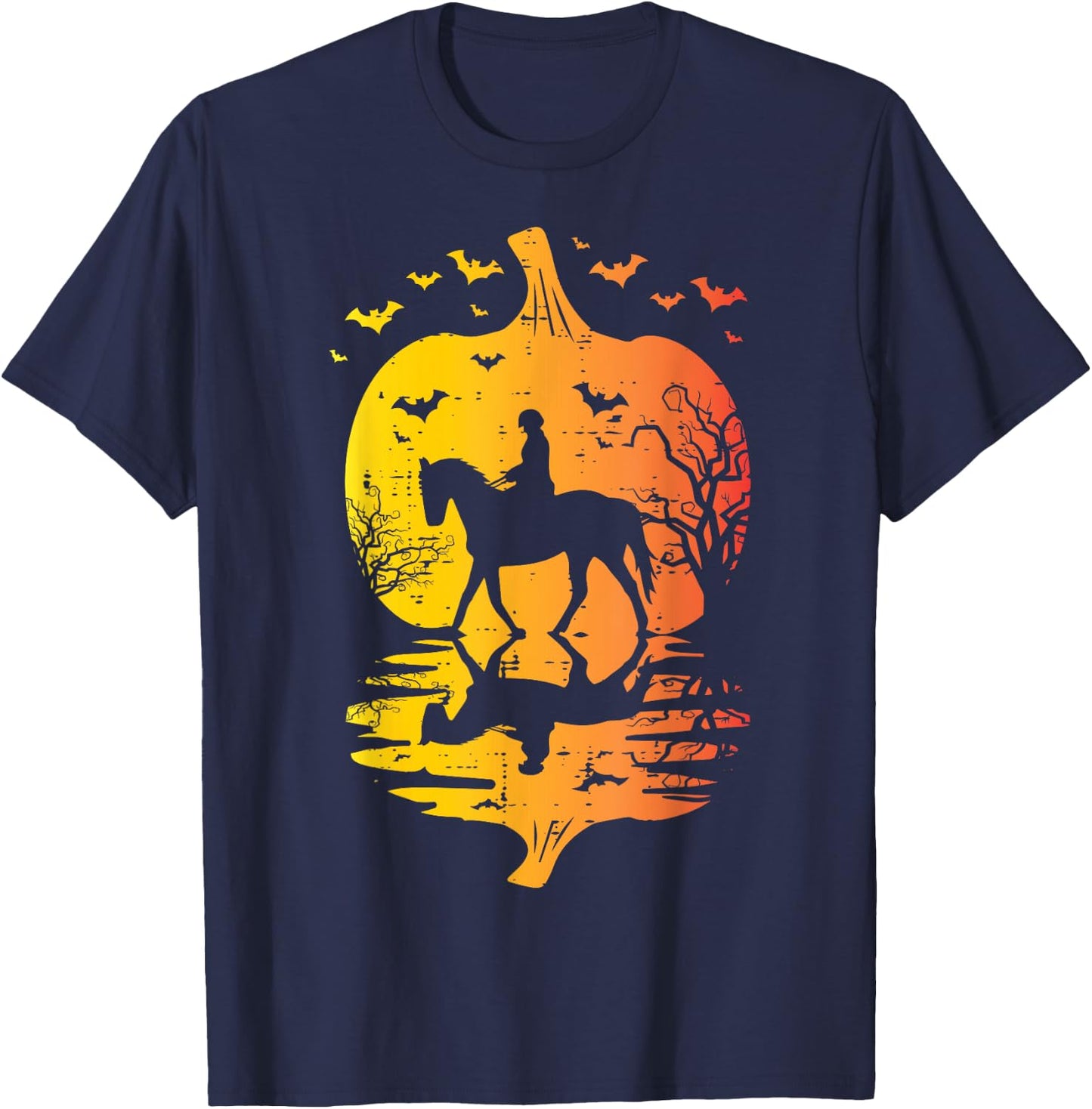 Halloween Horse Silhouette Pumpkin Vintage Costume Women Men T-Shirt - T-Shirt | Navy