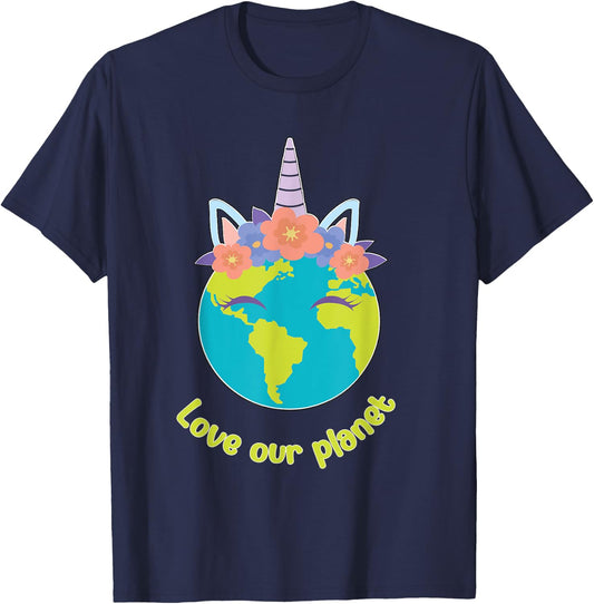 Boys Girl Earth Day 2025 Toddler Kids Unicorn Face T-Shirt - T-Shirt | Navy