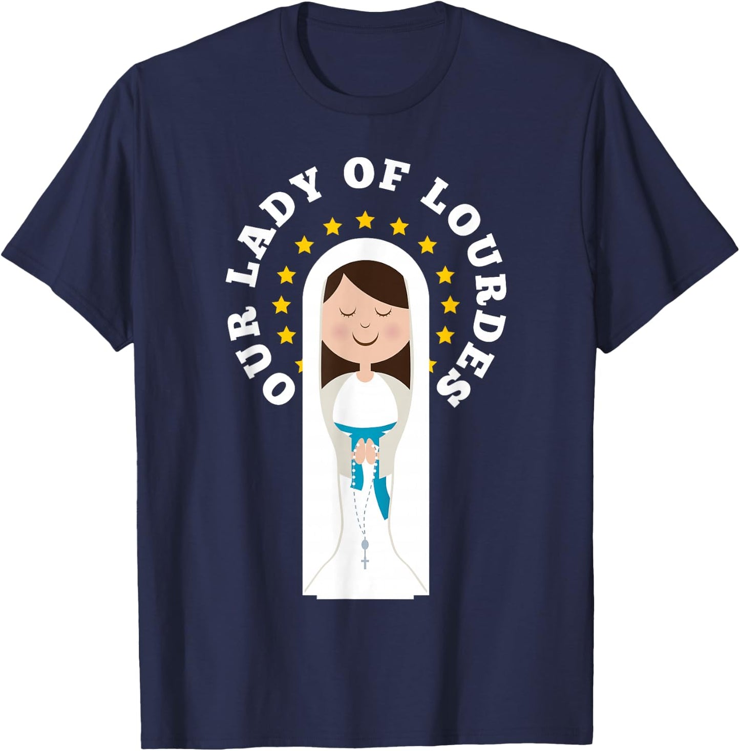 Our Lady Lourdes Immaculate Conception Mary Catholic Kids T-Shirt - T-Shirt | Navy