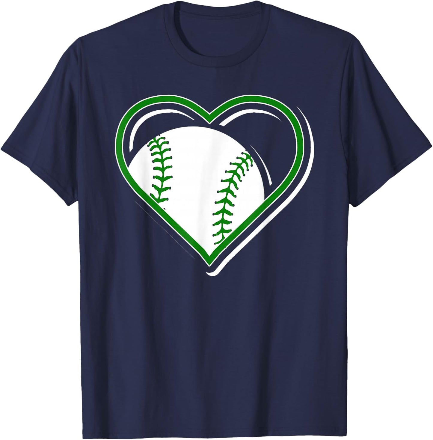 Green Baseball Heart for Baseball Lovers T-Shirt - T-Shirt | Navy