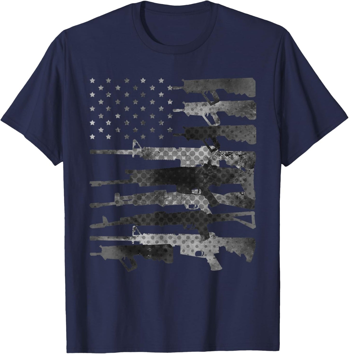 Grey American Flag Guns Vintage Patriotic US Pro-Gun Men T-Shirt - T-Shirt | Navy