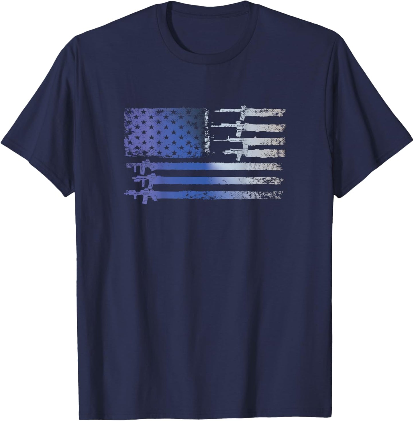 Guns Flag Distressed Gift Veterans Hunters Back Design T-Shirt - T-Shirt | Navy