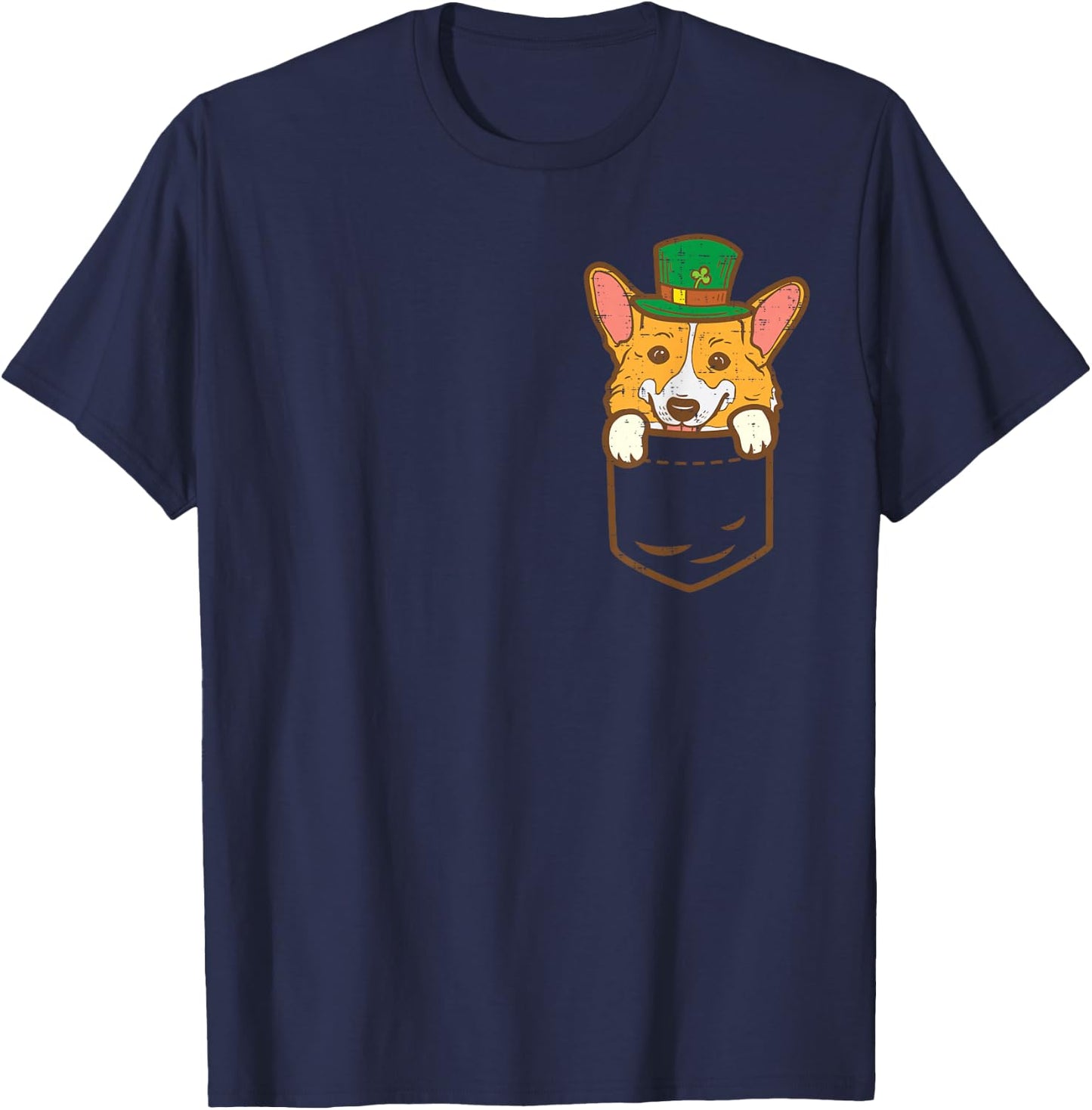 Leprechaun Welsh Corgi Pocket St Patricks Day Pet Dog Gift T-Shirt - T-Shirt | Navy