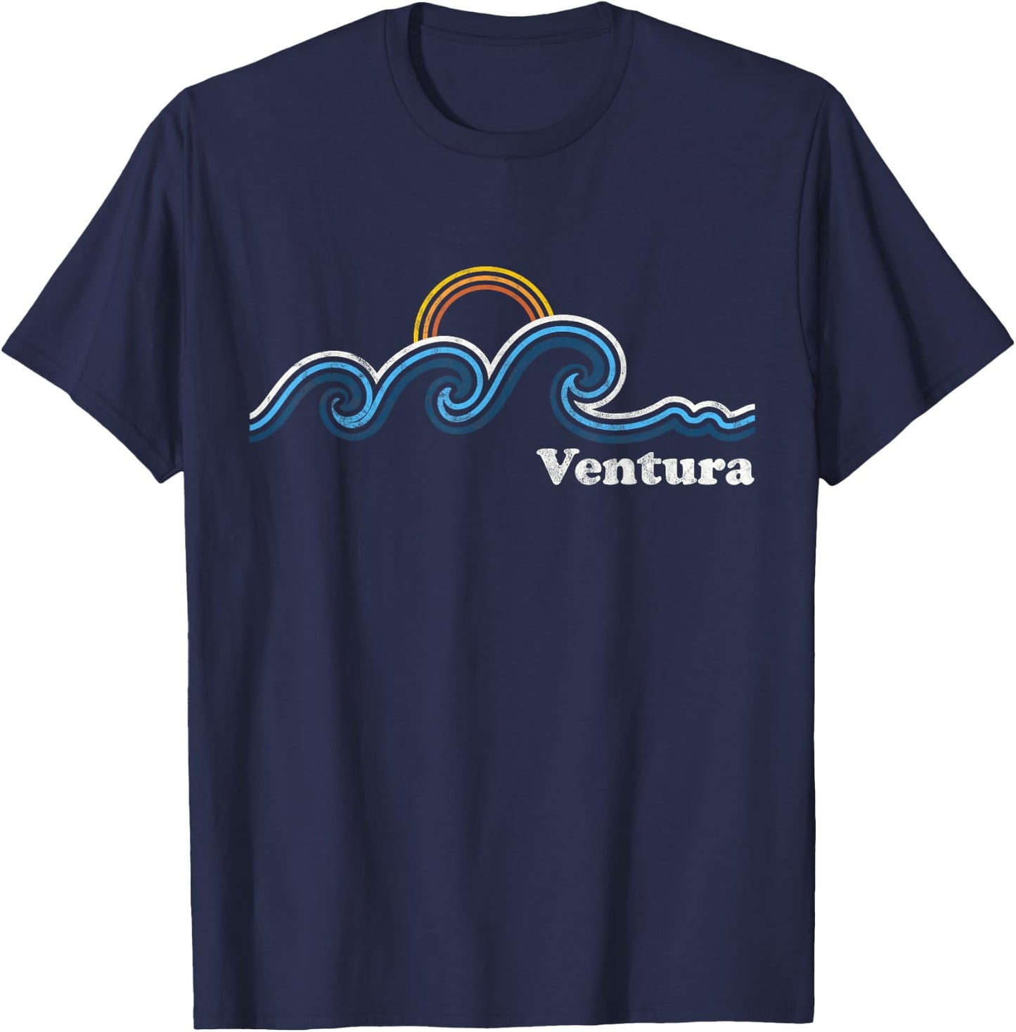 Ventura California CA Sufing Waves Sunset Vintage T-Shirt - T-Shirt | Navy