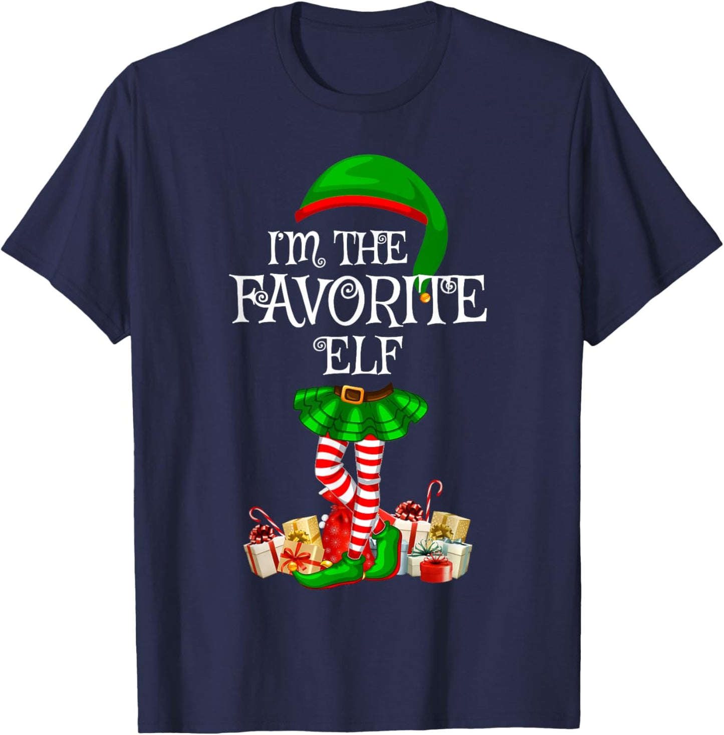 Matching Family Women Girls I'm The Favorite Elf Christmas T-Shirt - T-Shirt | Navy