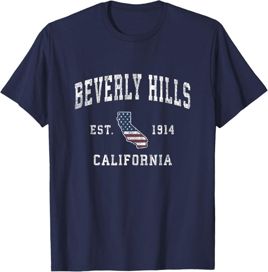 Beverly Hills California CA Vintage American Flag Design Kids Men T-Shirt - T-Shirt | Navy