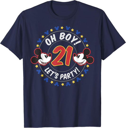 Disney Mickey and Friends Oh Boy Let's Party 21st Birthday T-Shirt - T-Shirt | Navy