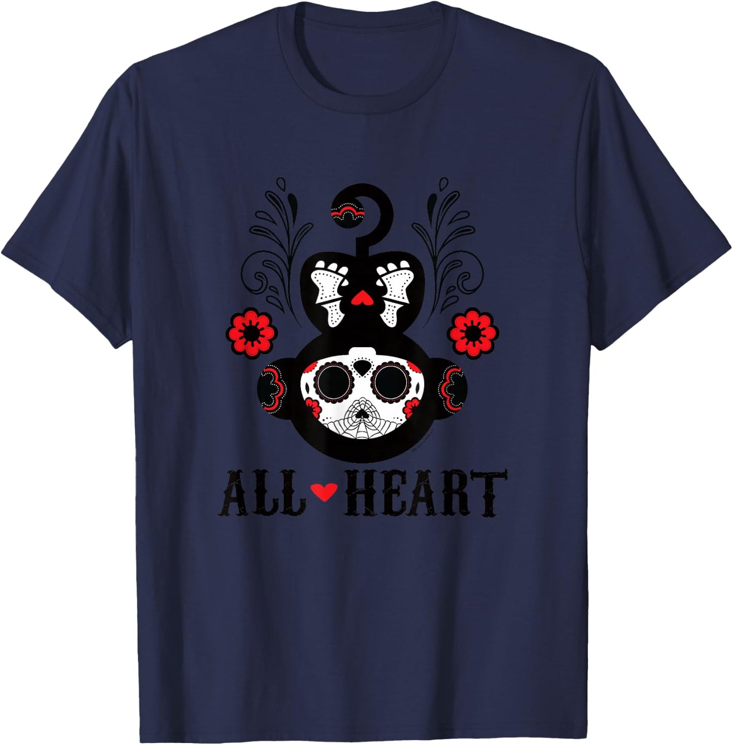 Skelanimals Marcy The Monkey All Heart Sugar Skull Floral T-Shirt - T-Shirt | Navy