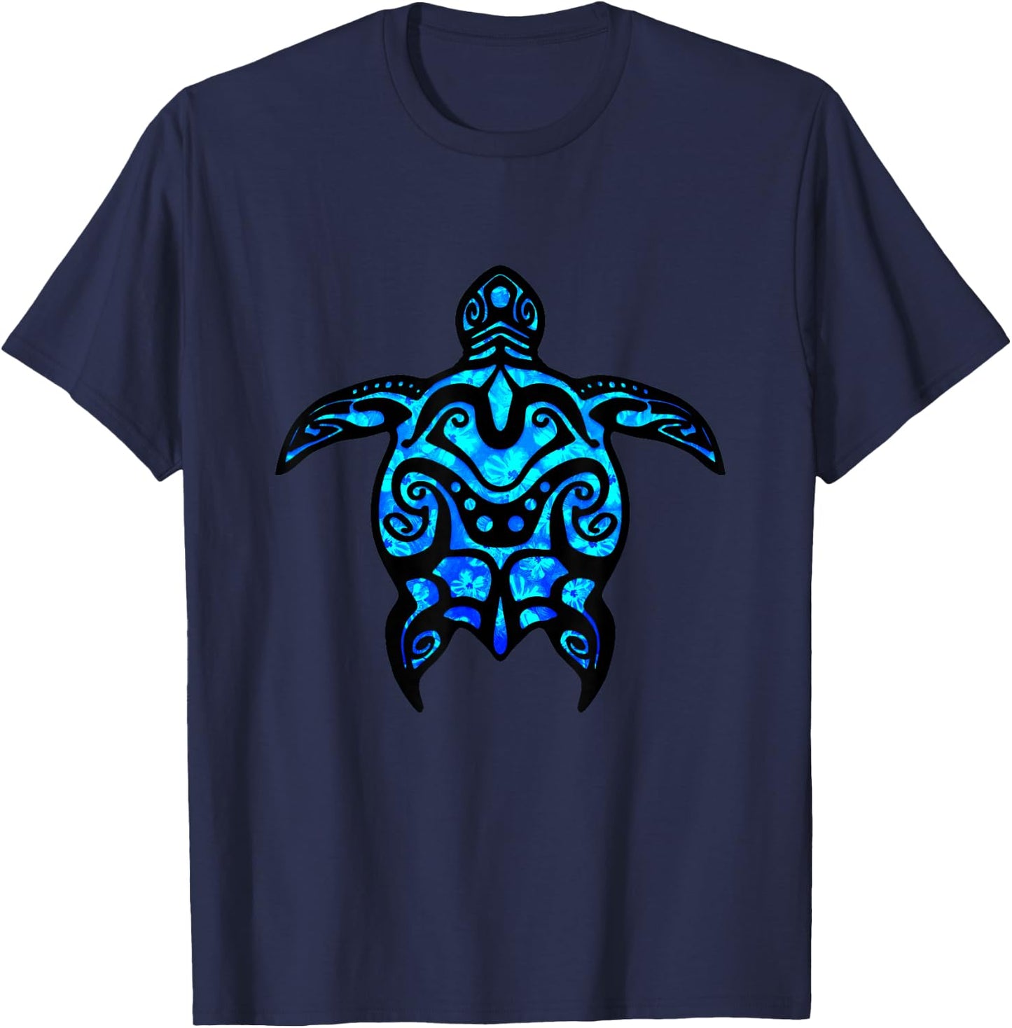 Tropical Blue Tribal Sea Turtle T-Shirt - T-Shirt | Navy