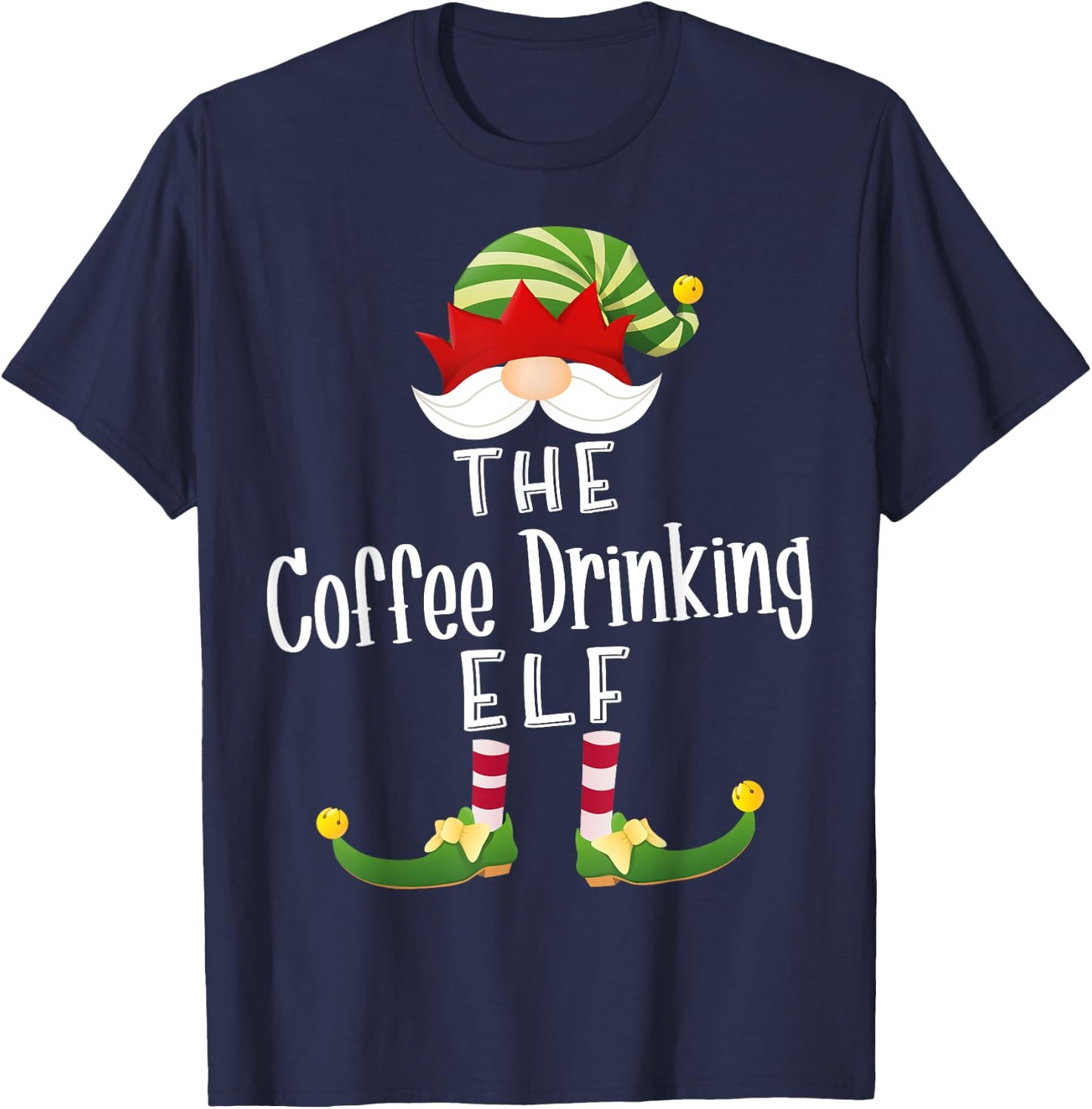 Coffee Drinking Elf Group Christmas Funny Pajama Party T-Shirt - T-Shirt | Navy