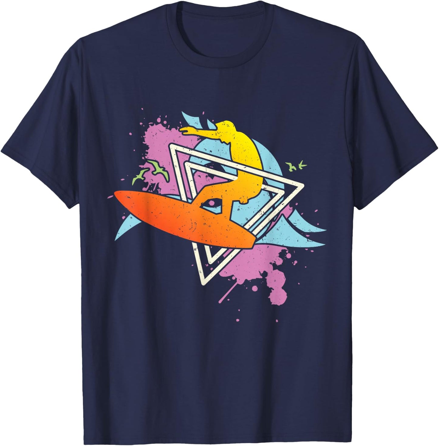 Surfer 80s 90s Vaporwave Surfboard T-Shirt - T-Shirt | Navy