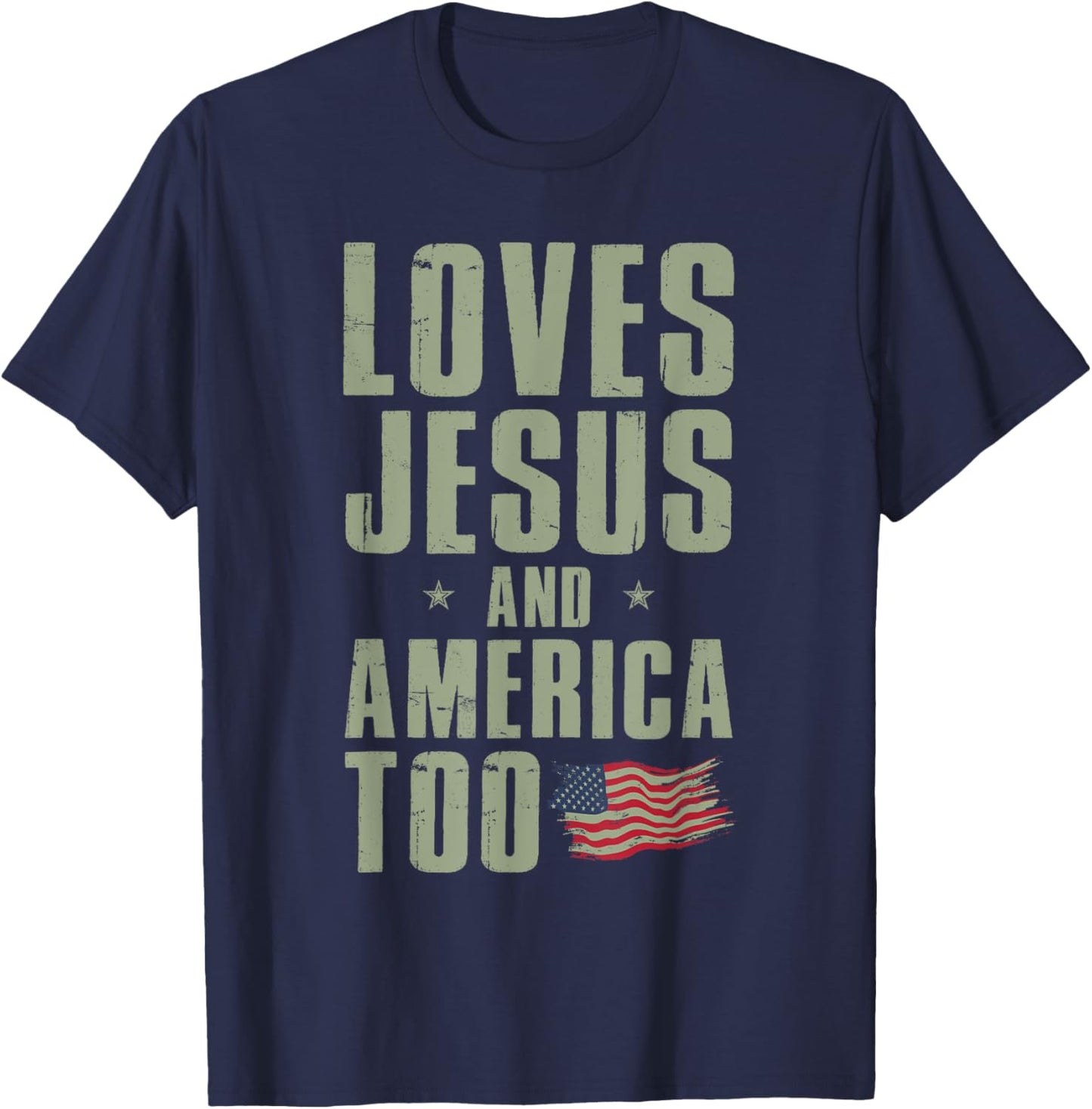 Loves Jesus and America Too 4th of July Patriotic Kids Men T-Shirt - T-Shirt | Navy