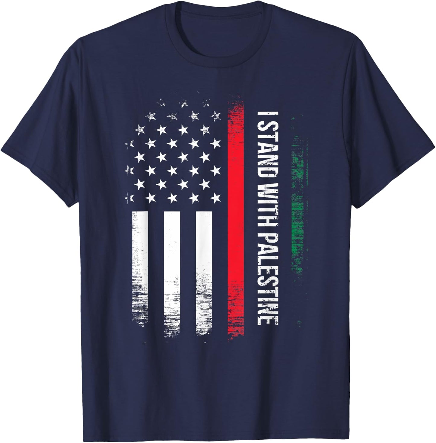 I Stand With Palestine American Flag Arabic Freedom Women Kids Men T-Shirt - T-Shirt | Navy