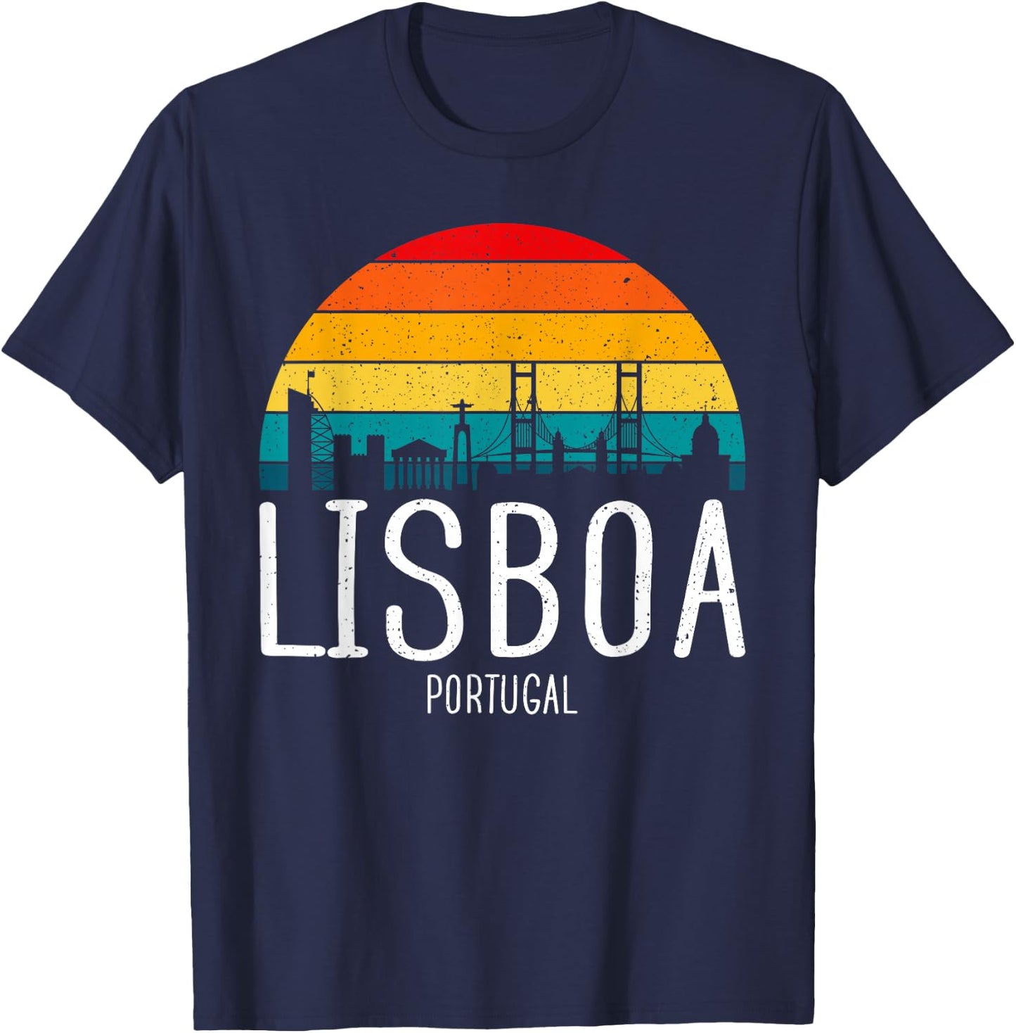 Lisboa Portugal - Lisbon Skyline Vintage Retro Souvenir T-Shirt - T-Shirt | Navy
