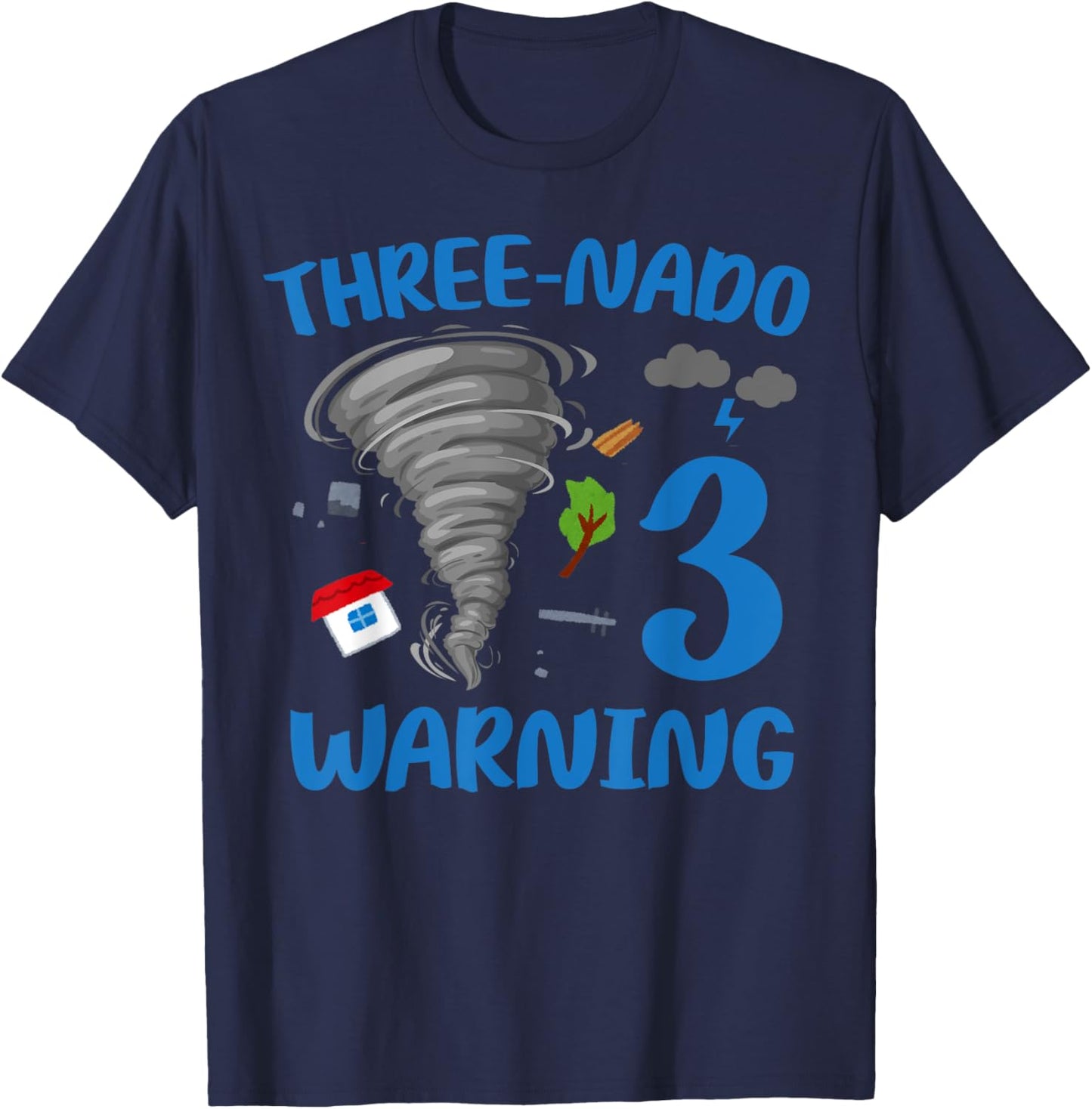 Kids Three-nado Warning 3rd Birthday Party Theme Tornado Boy T-Shirt - T-Shirt | Navy