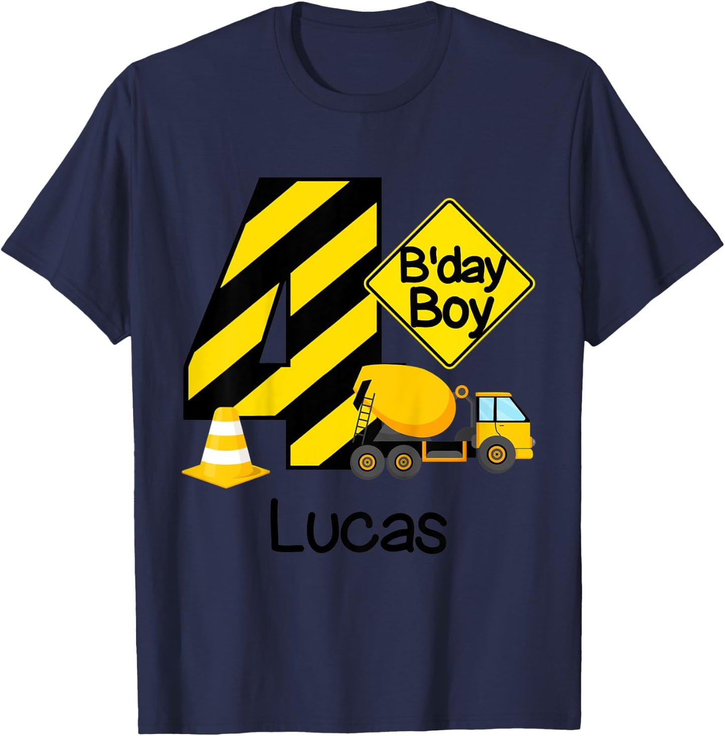 Kids Construction 4th Birthday Lucas Boys 4 Years Old Party T-Shirt - T-Shirt | Navy