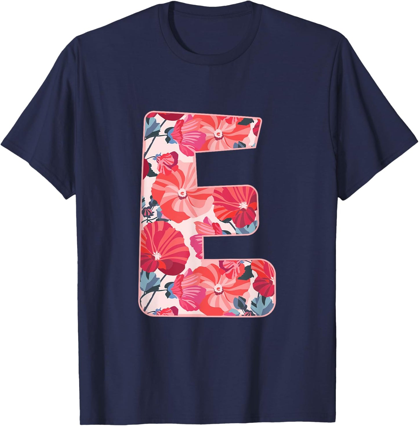 Letter E Alphabet First Name Vowels Flower Nature Gift T-Shirt - T-Shirt | Navy