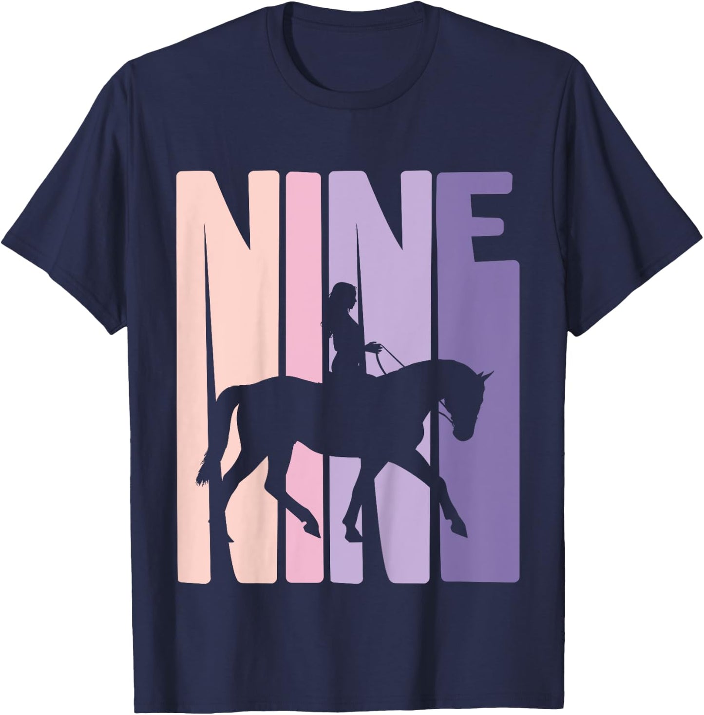 9th Birthday Gift Horse Rider Fan 9 Years Girls T-Shirt - T-Shirt | Navy