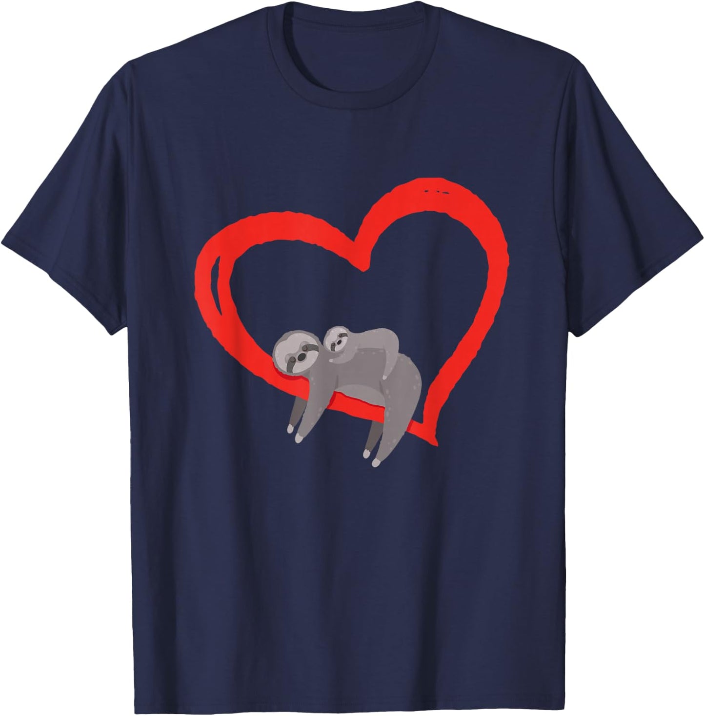Sloth Valentine's Day, Women's Sloths Valentine's Day Heart T-Shirt - T-Shirt | Navy