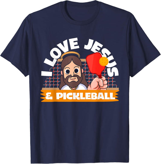 I Love Jesus & Pickleball Cartoon Fitness Workout Gift T-Shirt - T-Shirt | Navy
