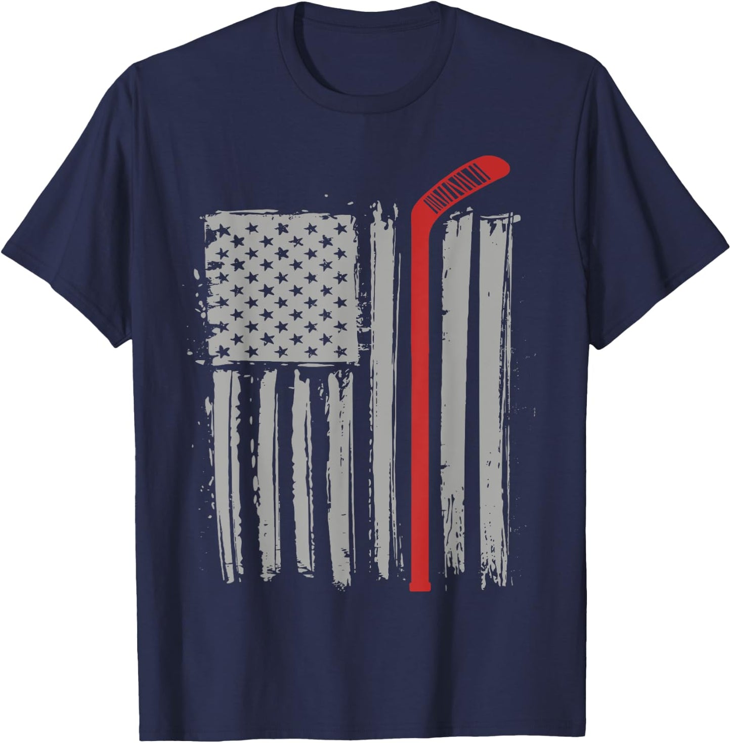 Ice Hockey American Flag Winter USA Women Kids Men T-Shirt - T-Shirt | Navy