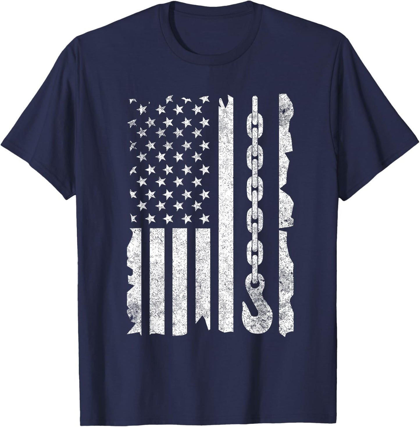 Funny Tow Truck Gift Men Women Cool US Flag Tow Truck Driver T-Shirt - T-Shirt | Navy
