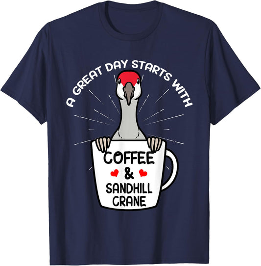 Coffee And Sandhill Crane Bird Birding Birder Bird Watching T-Shirt - T-Shirt | Navy