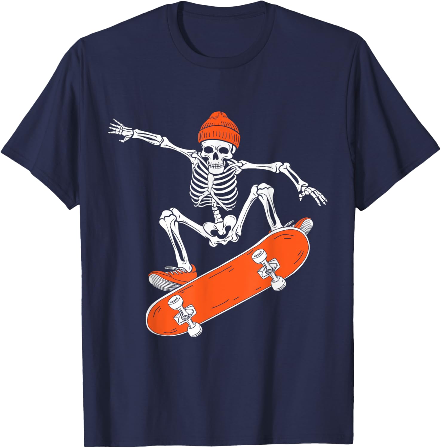 Skateboarding Skeleton Riding Skateboard Halloween Skater T-Shirt - T-Shirt | Navy