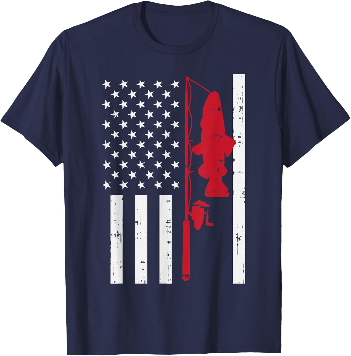 Red Line Flag Fish Firefighter Fishing Patriotic Angler Gift Girls Kids Men T-Shirt - T-Shirt | Navy