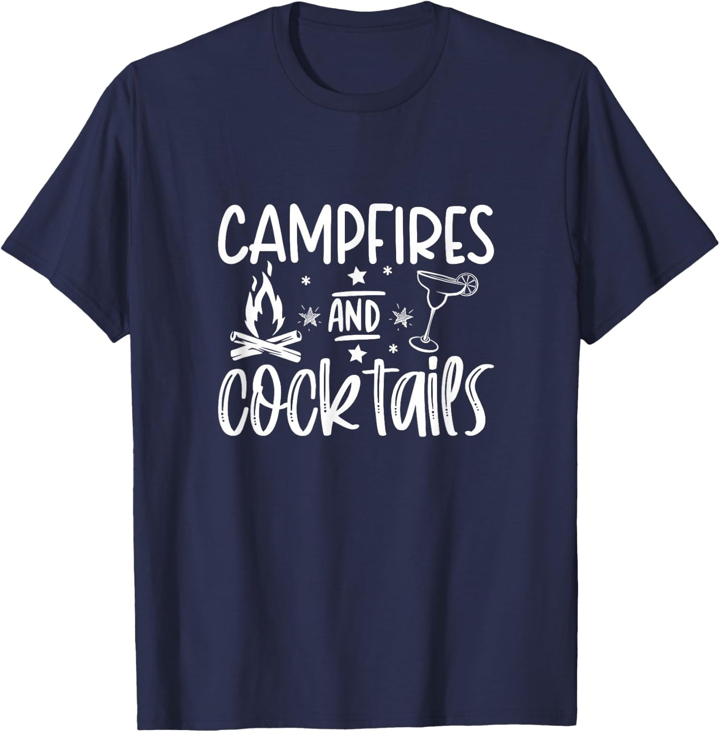 Campfires and Cocktails funny camper camping funny drinking T-Shirt - T-Shirt | Navy