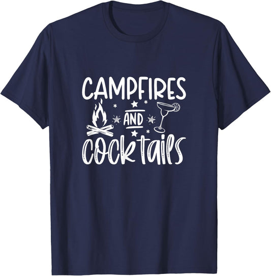 Campfires and Cocktails funny camper camping funny drinking T-Shirt - T-Shirt | Navy