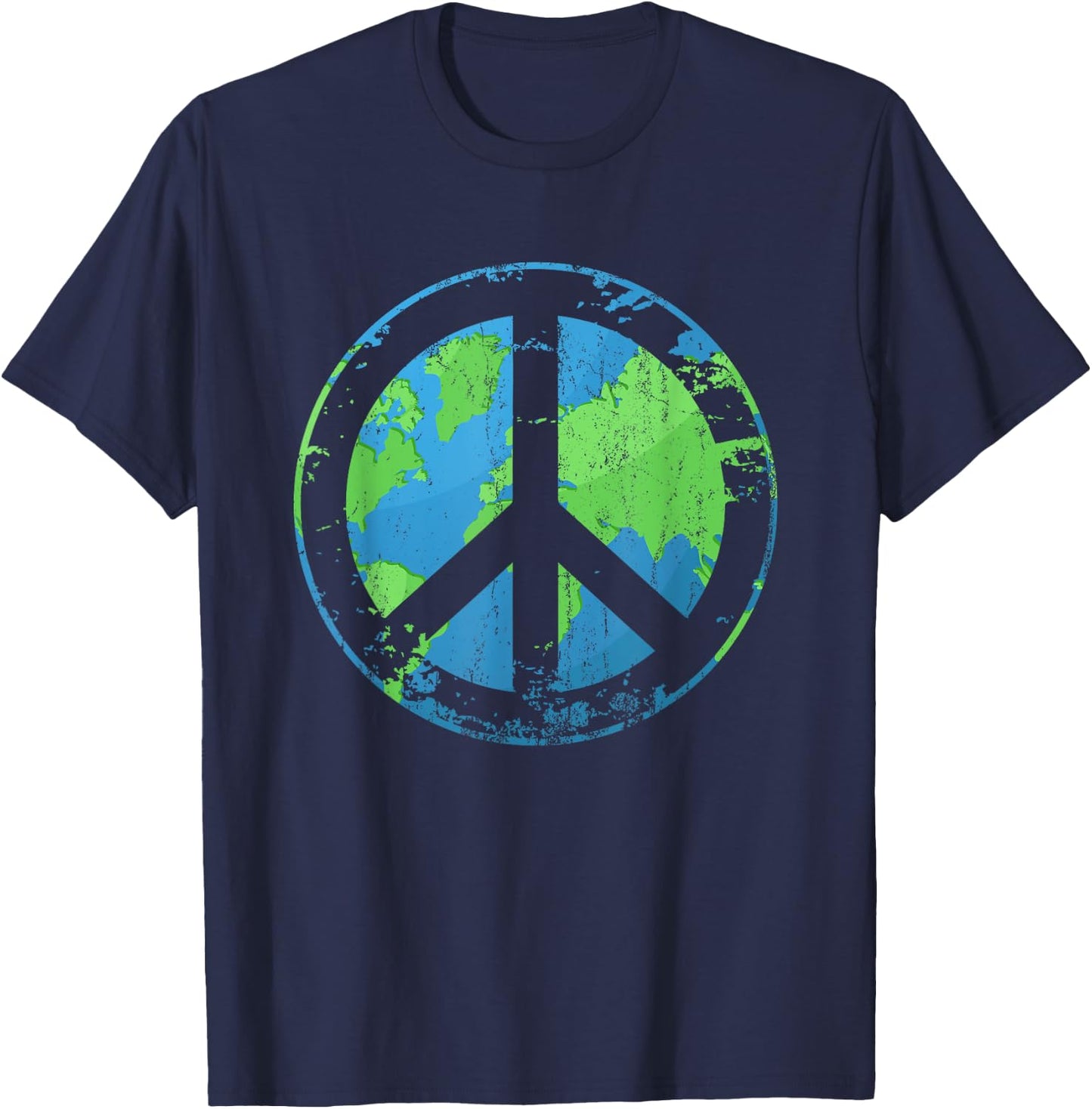 Distressed Peace On Earth Retro 60s 70s Hippie Kindness T-Shirt - T-Shirt | Navy