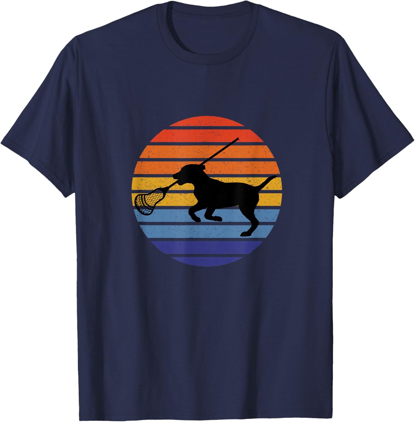 Lacrosse Dog Lover Silhouette, Retro Vintage Lax Sunset Women Kids T-Shirt - T-Shirt | Navy