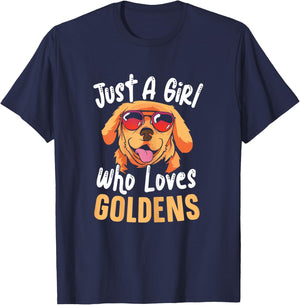 Just A Girl Who Loves Goldens Golden Retriever Dog Lady T-Shirt - T-Shirt | Navy