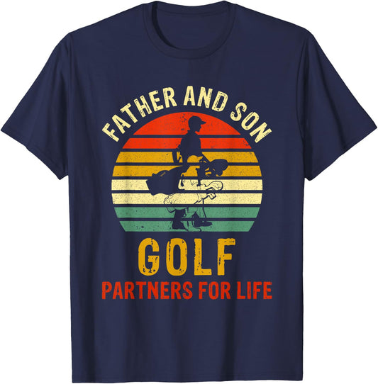 Vintage Dad And Son Golf Partners For Life Fathers Day T-Shirt - T-Shirt | Navy