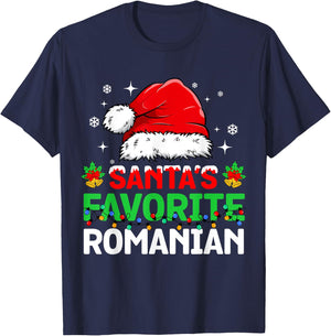 Santa's Favorite Romanian Christmas Family Matching T-Shirt - T-Shirt | Navy