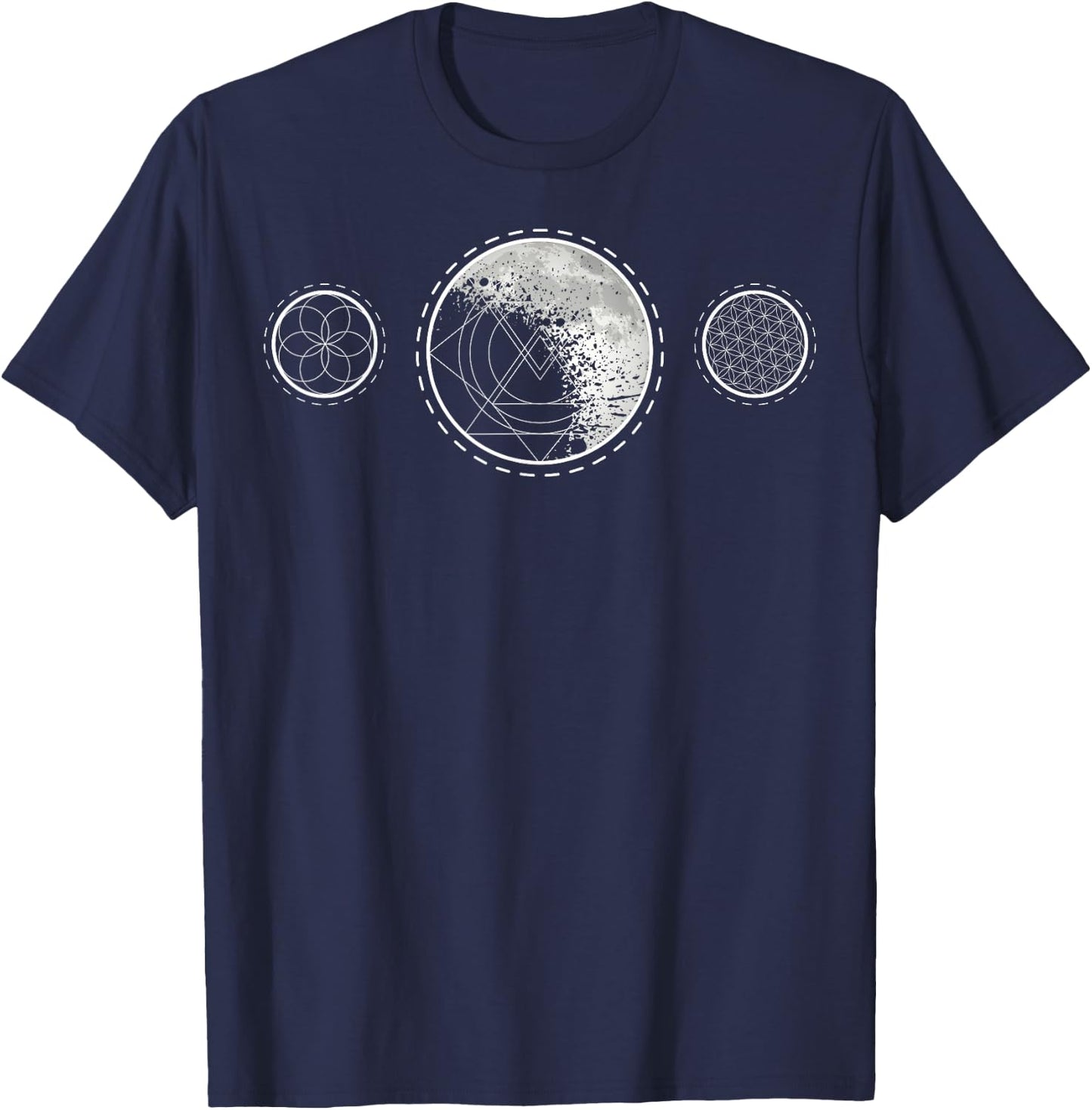 Sacred Geometry Moon for a Spiritual Zen Gothic Mandala T-Shirt - T-Shirt | Navy
