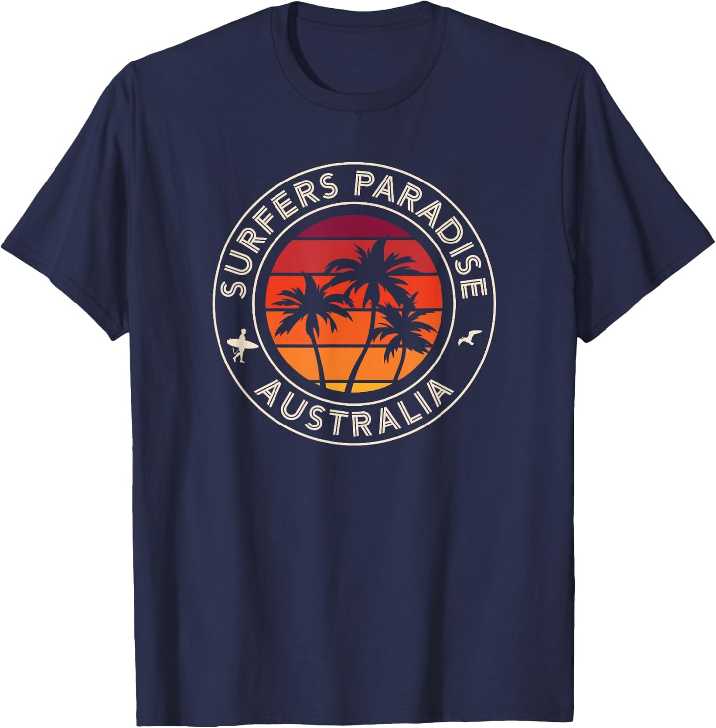 Australia Sunset Surfer and Seagull Surfer's Paradise T-Shirt - T-Shirt | Navy