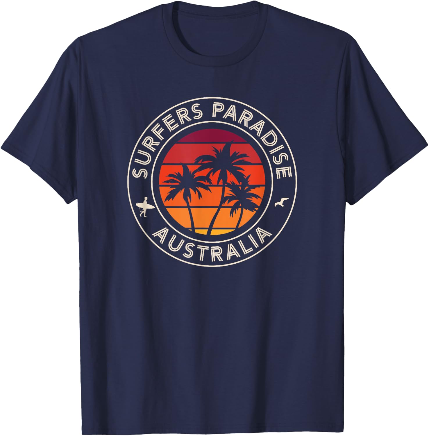Australia Sunset Surfer and Seagull Surfer's Paradise T-Shirt - T-Shirt | Navy