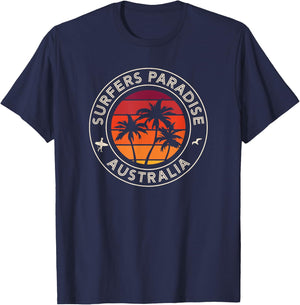 Australia Sunset Surfer and Seagull Surfer's Paradise T-Shirt - T-Shirt | Navy