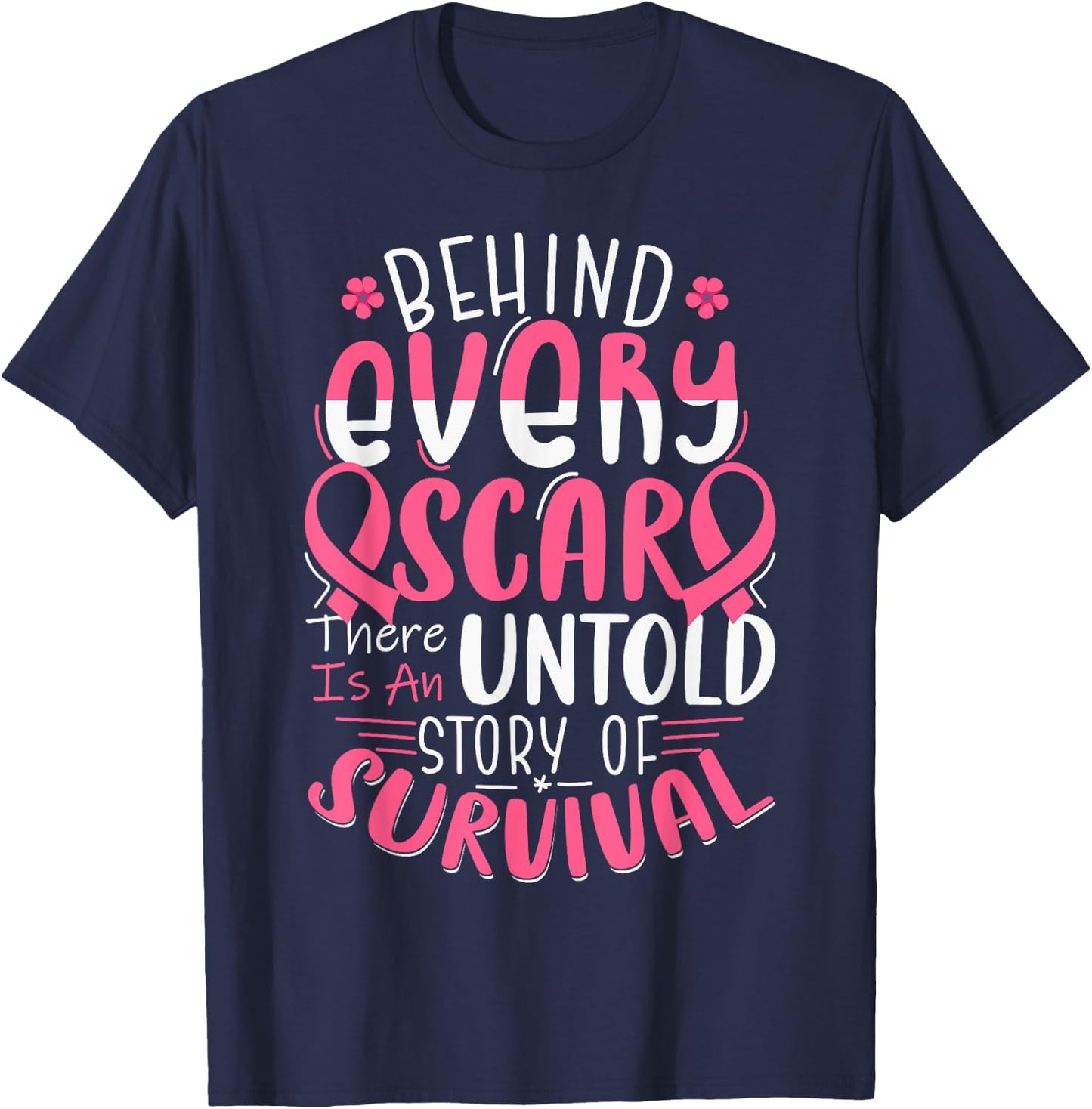 Breast Cancer Awareness Warrior Pink Ribbon Breast Cancer T-Shirt - T-Shirt | Navy
