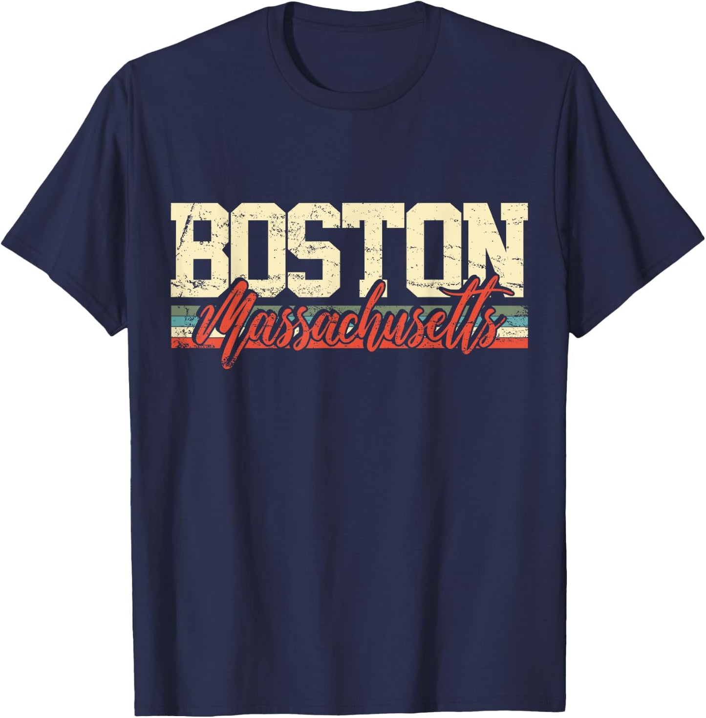 Boston Massachusetts Vintage Gift T-Shirt - T-Shirt | Navy